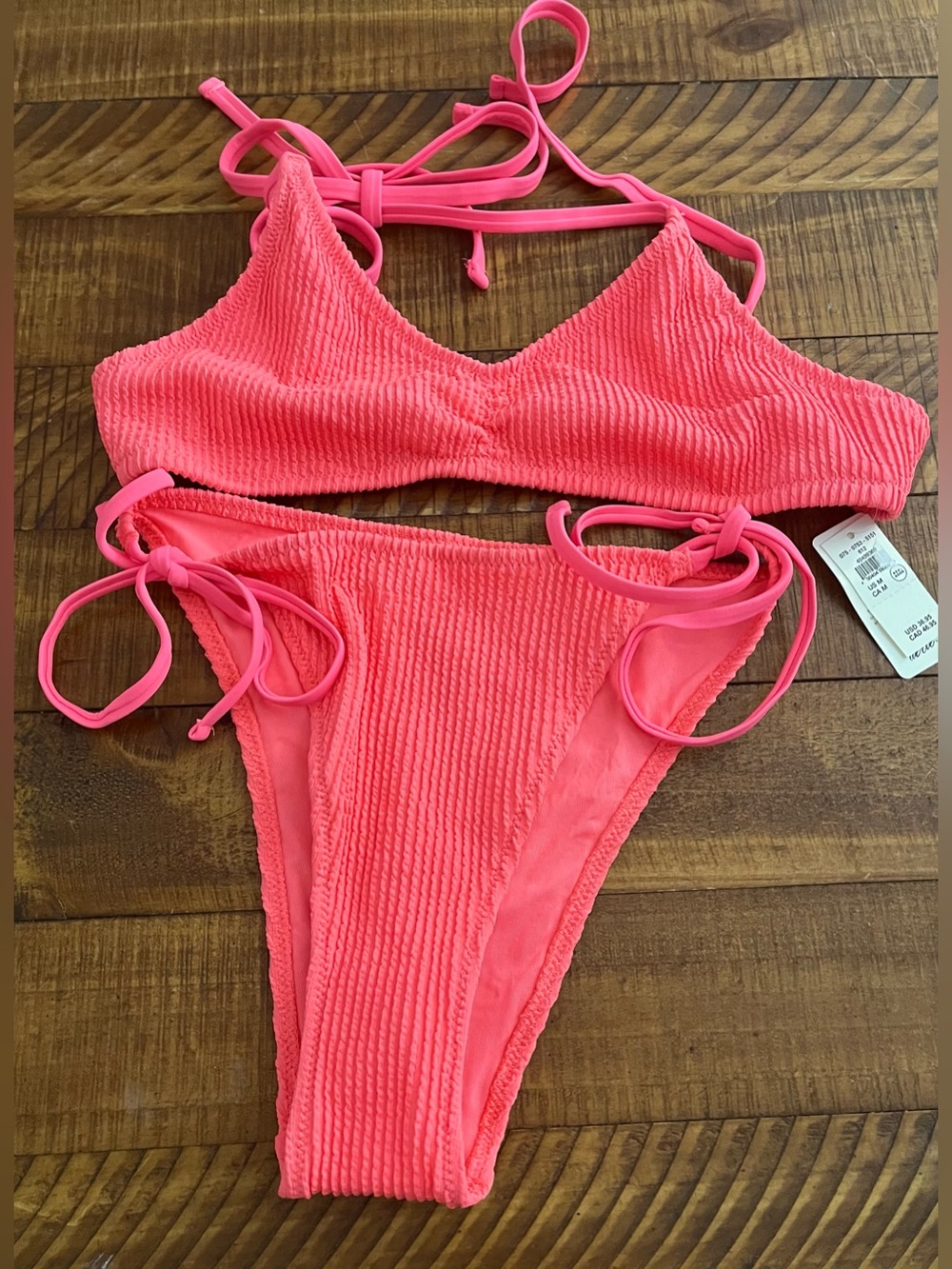NWT Aerie FULL SET Crinkle Halter Voop Top + Cheekiest Tie Bottom in Coral Sun